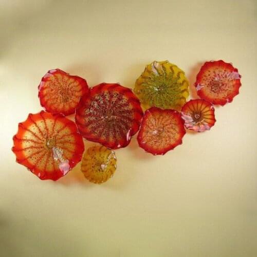 Creative Orange Flower Plates Wall Art for Living Room Modern Murano Glass Plate Hanging Wall Art