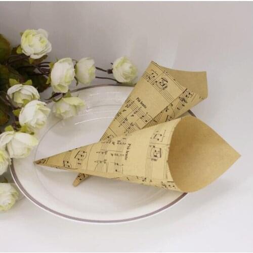 100pcs Creative Brown Musical Notes Kraft Paper Flower Cones Candy Boxes Ice Cream Cones Party Gift Box Wedding Favors Decor