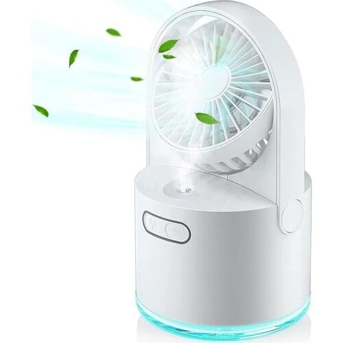 Mini USB Fan with Mist, Table Fan with 300ML Water Tank and 7 Colorful Nightlight, Portable Silent Fan for Home Office