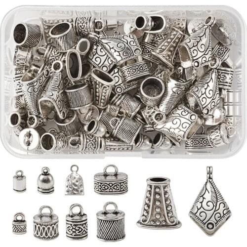 100pcs/box Tibetan Style Alloy Cord Ends/Terminators Caps Antique Silver Color for Jewelry Making DIY Accessories Findings