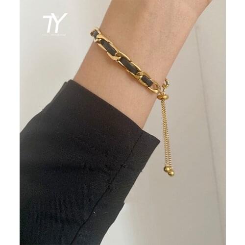 Neo Gothic Classic Black Imitation Leather Metal Chain Tassel Bracelets For Woman Korean Fashion Jewelry Hip Hop Girls Bracelet
