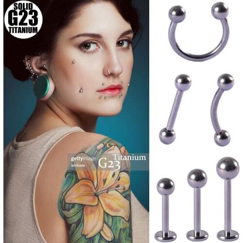 1PC G23 Solid Titanium Labret Lip Ring Ear Lobe Tragus Cartilage Ring Horseshoe Barbell Eyebrow Ring Titanium Piercing Jewelry
