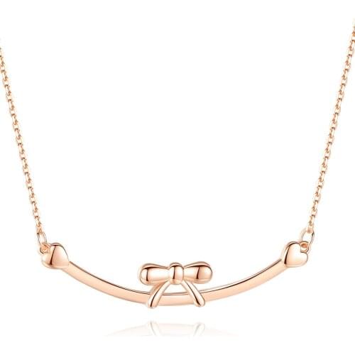 MetJakt S925 Sterling Silver Fashion Exquisite Bow Womens Necklace Gift