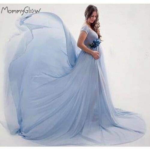 Maternity Off Shoulders Half Circle Gown for Baby Shower Photo Props Dress Maternity photography Props Short Sleeve V-Neck Dress