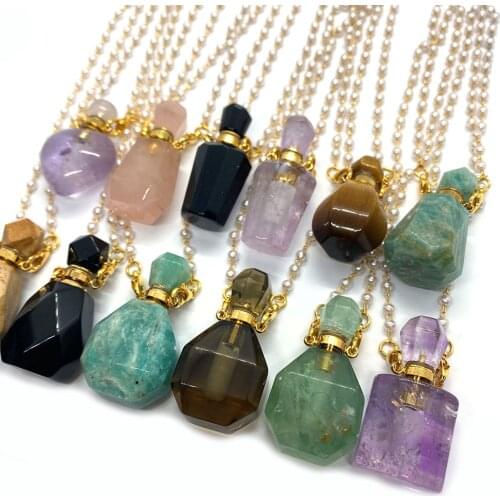 Perfume Bottle Pendant Necklace White Crystal Tiger Eye Stone Ladies Necklace Pendant Essential Oil Diffuser Bottle Pendant