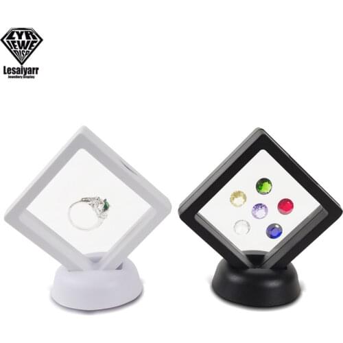 Black White Plastic Suspended Floating Display Case Earring Coin Gems Ring Jewelry Storage Pet Membrane Stand Holder Box 7*7*2cm