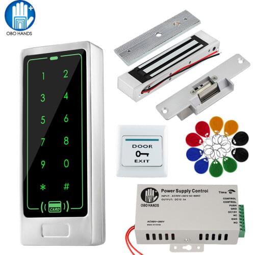 RFID Door Access Control System Keypad Metal Controller 3000 User 125KHz Electric Lock Exit Button DC12V Power Supply for Home