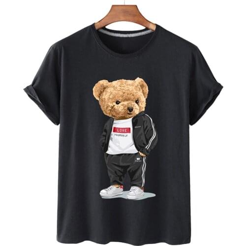 100% Cotton Sports Casual Bear Print Short-sleeved T-shirt Women Half-sleeved Summer Casual Oversized T-shirt Ladies Shirt S-4XL