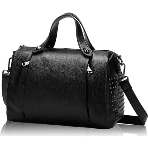 Luxury Women Soft Skin Genuine Leather Rivet Messenger Bags Handbags Famous Brands Designer Female Handbag Shoulder Bag girl Sac