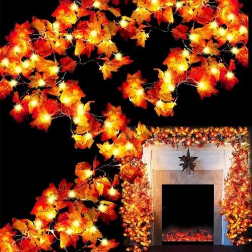 3M/6M LED Decorations Maple Leaf Garland String Lights for Indoor Outdoor Garden Home Party Halloween Fireplace Harvest 2021