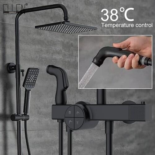 ELLEN Thermostatic Shower Set Rain Shower Faucet Hot and Cold Black Shower Faucet with Bidet Spray Shower Mixer ELS9405