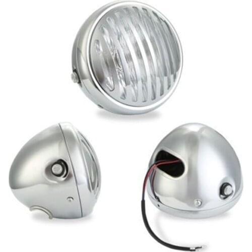 Motorcycle 7" Grill Retro Vintage Side Mount Headlight Cafe Racer Touring Scooter Offroad Cruiser Bobber Sport Bike