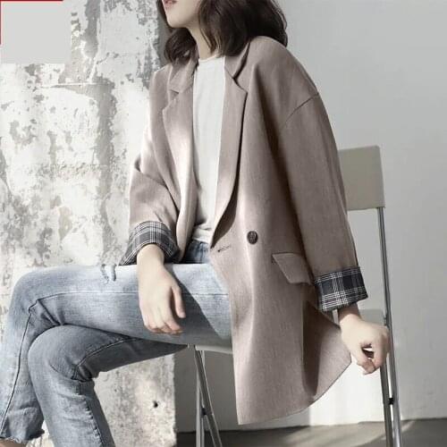 Spring Autumn Korean Casual Women Blazer Coat Loose Long-sleeved Pocket Lady Outwear Elegant Slim Female Suit Jacket Streetwear