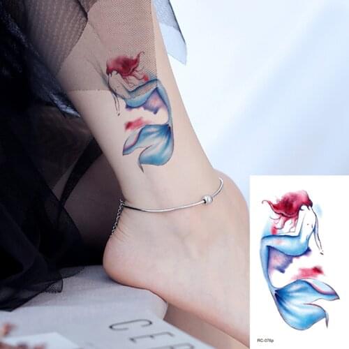 Waterproof Temporary Tattoo Sticker Fox Cat Snake Mermaid Rabbit Flash Tatto Woman Black Pink Body Art Fake Sleeve Tatoo Man