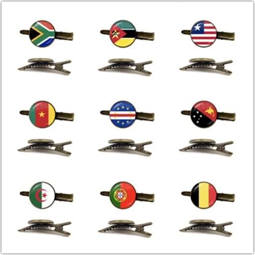 South Africa,Mozambique,Liberia,Cameroon,Cape Verde,Papua New Guinea,Algeria,Belgium,Portugal National Flag 16mm Glass Tie Clip