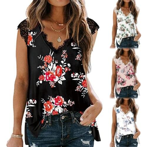 Womens Fashion Lace V-neck T-shirt Blouse Ladies Summer Casual Loose Basic Tops Large Size Camisole Female Blusas Майка Женская