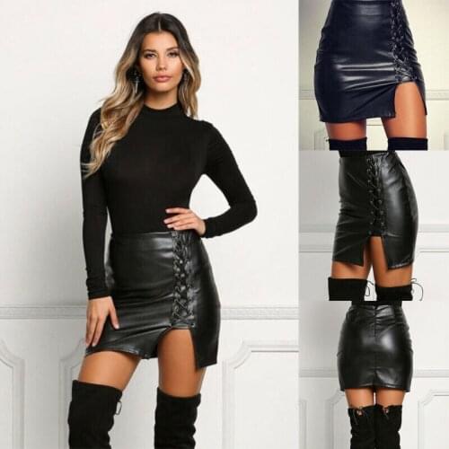 WOMENS BLACK PVC PU WET LEATHER LOOK MINI PENCIL TUBE BODYCON SKIRTS CLUBWEAR