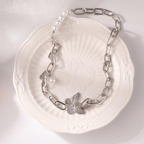 Mass design feeling choker chain pearl butterfly necklace female cold wind disco temperament hip hop clavicle chain
