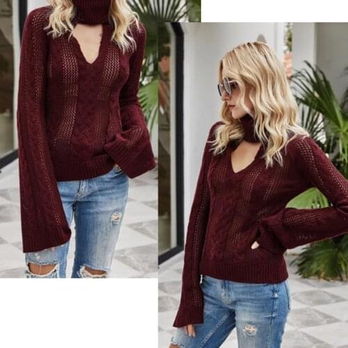 BeeHouse woman sweaters vintage v neck mulher blusas turtleneck women knitted clothes Sexy hollow feminino sueters de mujer mod