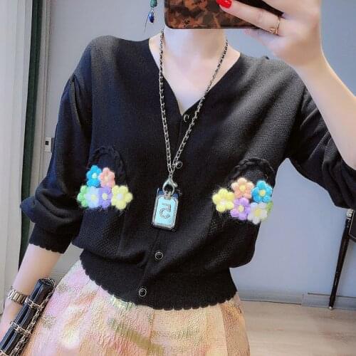 Lantern Sleeve Cardigan with Crochet Pockets Women 2021 Autumn Winter Cardigan Sweater V Neck Full Loose Knitted Cardigan Jacket