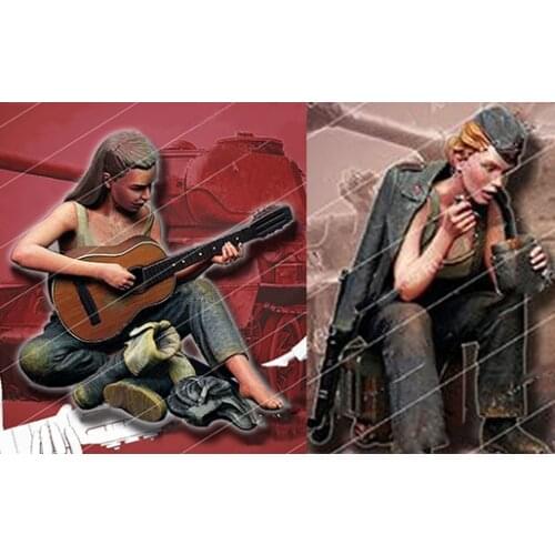 1/16 120mm Girl modern tank girl eat and music 120mm toy Resin Model Miniature Kit Unassembly Unpainted