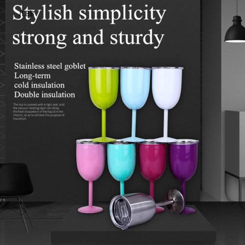 10oz Double Wall Insulation Stainless Steel Wine Glass Insulation Goblets Cocktail Glass with Leakproof Lid Multicolor Cup