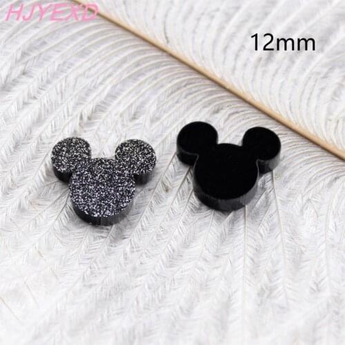 20pcs/set) 12mm Mouse Head For Jewelry Accessories Black Glitter Acrylic Flat Back Party DIY