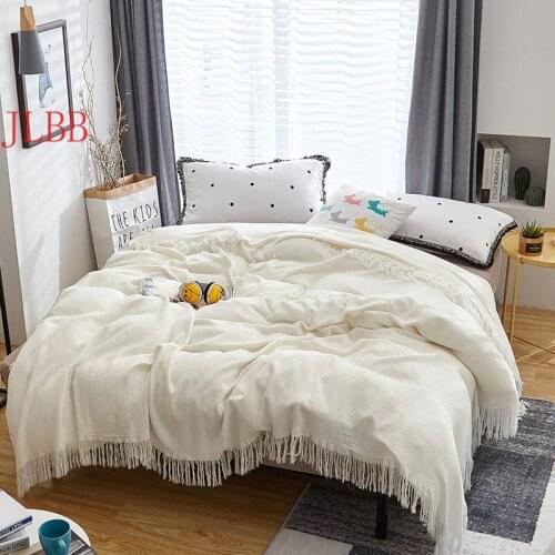 2019 New Summer blanket beige bed cover white bedspead nap quilt with tassel bamboo fiber home bedding soft washed throw blanket