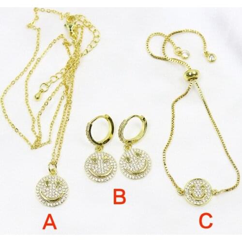 5 Set Zirconia Smile face Jewelry set Bracelet Earrings Necklace Accessories Face Jewelry necklace for women New design 8491