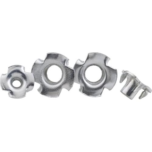 50pcs M8 Zinc Plated Four Claw Female Nut Captive T Pronged Tee Blind Nuts m8 Speaker Nut for Woodworking Furniture Hardware