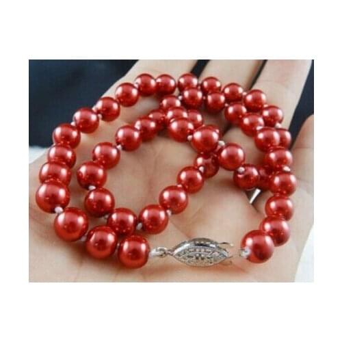 +++817 8mm Red South Sea Shell Pearl Necklace 18"