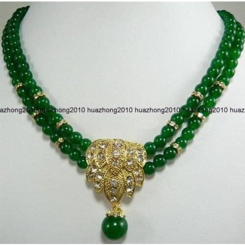 FREE SHIPPING hot sale~~~~2 Rows 6mm Green Chrysoprase Chalcedony Necklace