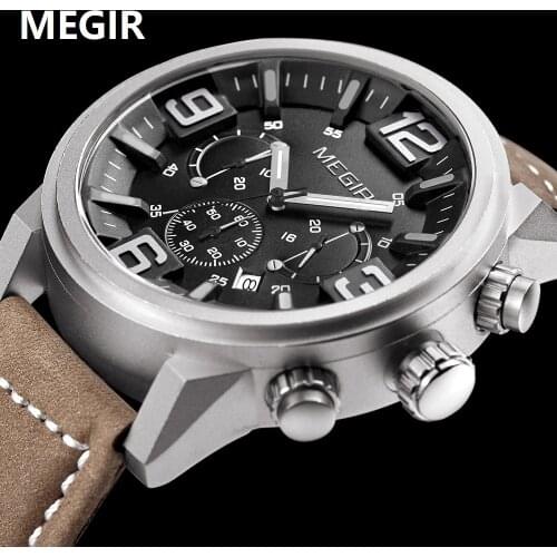 MEGIR Date Chronograph Wrist Watch Top Luxury Brand Mens Military Sport Army Clock Men Male Classic Quartz Watches big clearance