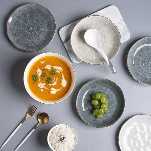 Household bowl and plate set light luxury Phnom Penh ceramic plate vegetable plate European creative Western food plate surface