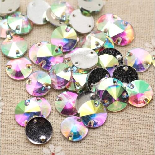 12mm 100pcs/lot Round Flatback Sew On Rhinestone With 2 Holes Crystal AB Color Silver Base DIY Garment Accessories