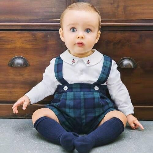 Toddler Boys Clothing Set 2021 Children Summer Suits Girl Boy Tops+Plaid Shorts Outfits Kids Clothes Spanish Little Boys Sets
