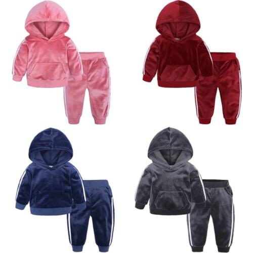 Children Velvet Clothing Autumn Winter Toddler Boys Girls Clothes Hooded Costume Outfit Suit Kids Tracksuit For Clothing Sets