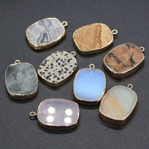 Natural Stone Quartz Pendant Square Shape Opal Crystal Charms Pendants For Jewelry Making DIY Necklace Accessories 22x32mm