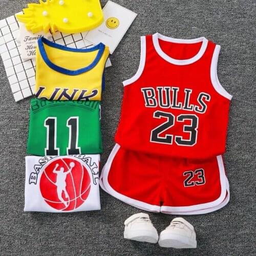 Summer Childrens Sports Uniforms Suit Boys Short-sleeved Cotton Clothes Baby Sleeveless Basketball Uniforms Kid Boy Clothes Set