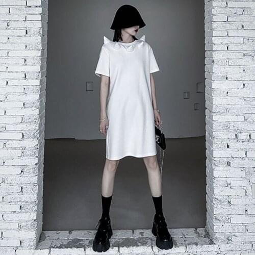 Personality Patchwork Slim Dress Women Clothes 2021 Summer New Fashion Loose Pullover Short Sleeve Elegant Dresses Z169