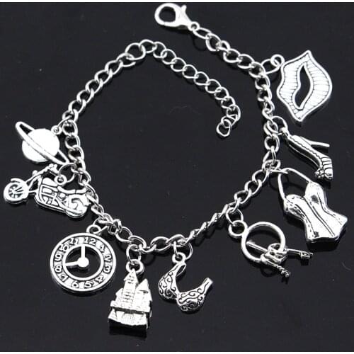 Hot Rocky Horror Charm Bracelet Janets Bra High Heel Engagement Warped Clock Motorcycle globe charm bracelet Jewelry for gifts