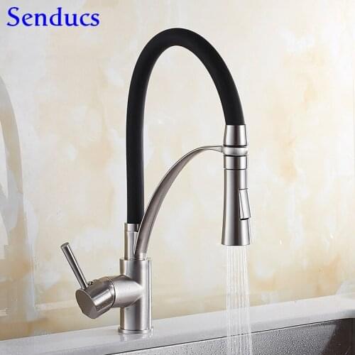 Senducs Brushed Kitchen Mixer Tap Quality Brass Kitchen Faucet Newly LED Kithen Sink Faucet Polished Chrome Basin Faucets