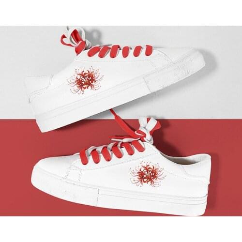 Red Equinox Flower Printed Fashion Women Shoes Students Casual Vulcanized Shoes Ladies Flats Shoes Retro White Women Sneakers