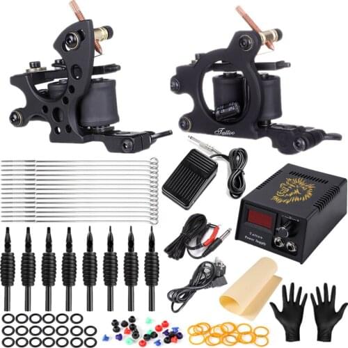 Coil Tattoo Machine set liner shader two tattoo machine power supply pedal needle grip tattoo set