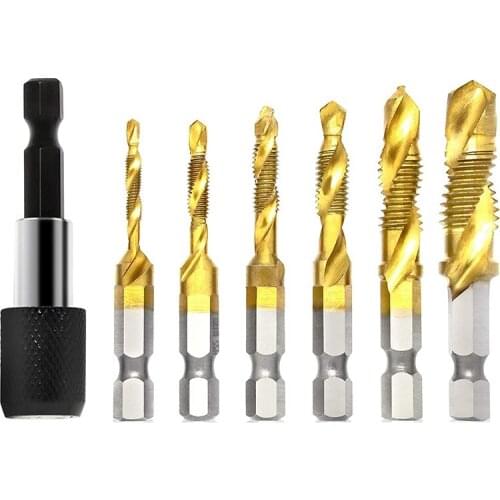 7Pcs Combination Drill and Tap Bit Set 3-In-1 Coated Screw Tapping Bit Tool for Drilling Metric Thread HSS M3-M10