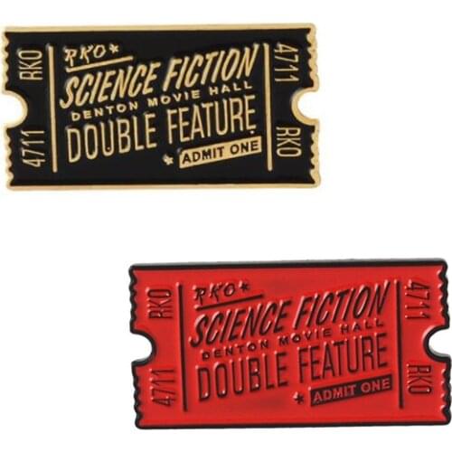SCIENCE FICTION DOUBLE FEATURE Movie Ticket Badge Pin Creative Unique Horror Movie Metal Enamel Brooch Trendy Backpack Jewelry