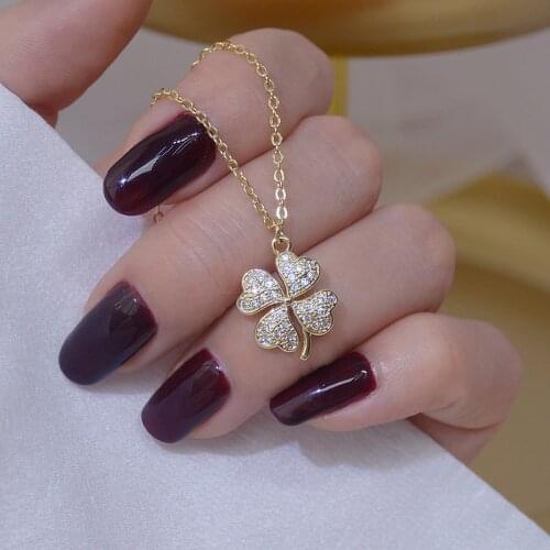 14k Gold Plated Necklace Shining Bling AAA Zircon Heart Necklaces for Women Clavicle Chain Charm Flower Pendant Jewelry