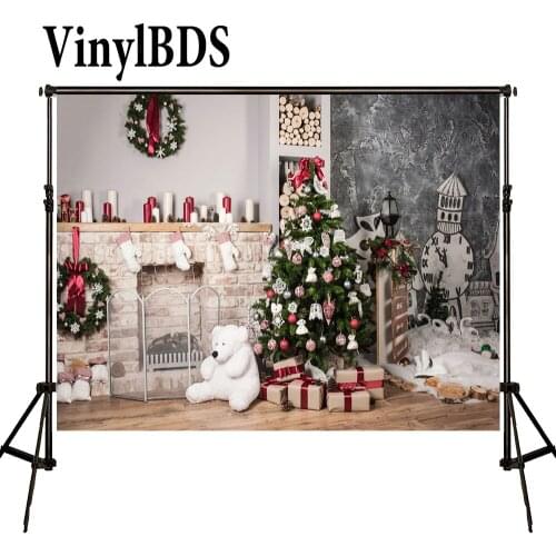 VinylBDS Christmas Backgrounds Photography White Bear Stove Fond De Studio De Yellow Wood Floor Background For Photo Studio