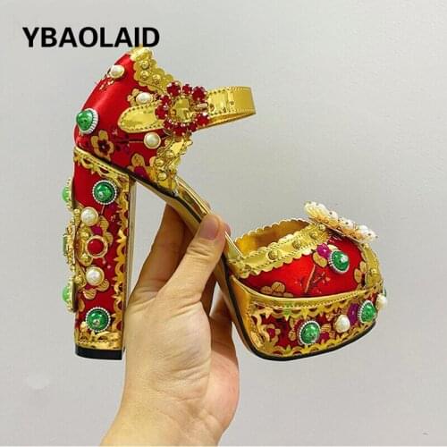 Retro Color Matching Rhinestone Pearl Flower Super High Heel Sandals Open Toe Crystal Embroidery Luxury Party Platform Sandals