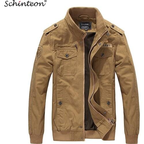 Schinteon Men Jacket Jean Military Uniform Coat Pockets 100% Cotton Loose Outwear Air Force One Plus Size